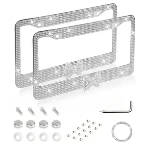 This cute bowknot bling license plate frame is covered in crystal rhinestone glitter, comes in multiple colors, includes a full set of anti-rust hardware, fits US standard plates, and adds a sweet sparkle to any car exterior