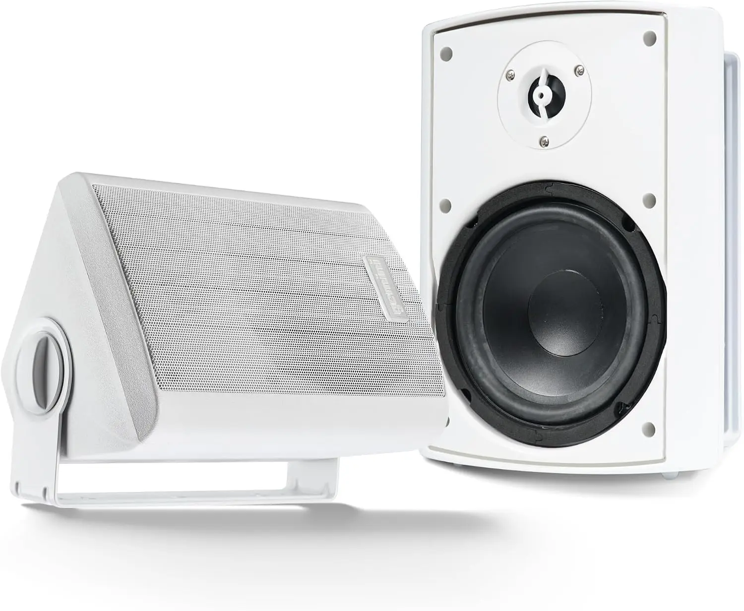 Gemini 4" Outdoor Wall-Mount Speakers, Pair, White (GHSI-W400BT-PR-WHT) | 4" outdoor wall-mount speakers, pair - IP44 all-weather - Bluetooth & AUX - remote, no amp needed