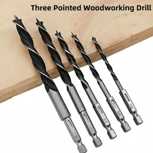 5-Piece Woodworking Hex Shank Drill Bit Set, High Carbon Steel Three-Point Woodworking Drills, Wood Boring Hole Drilling Tool Kit