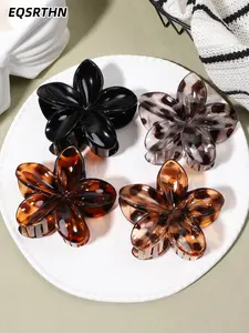 4pcs retro leopard flower hair line translucent hair catch! Covers pure black bright brown leopard print multi-material, petal shape with exquisite atmosphere anti-slip teeth firmly grasp the hair suitable for daily wear, Flower Hair Clip