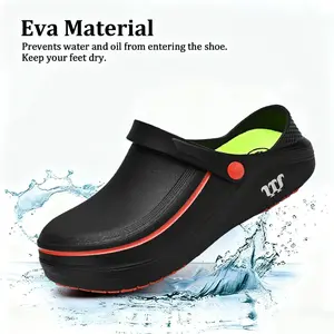 Mule slippers,Chef work shoes wide toe shoes- anti slip, oil resistant, waterproof, easy to clean, affordable work shoes,comfortable, easy to put on and take off, suitable for kitchen, nursing, gardening, and catering work.Black Footwear Dry