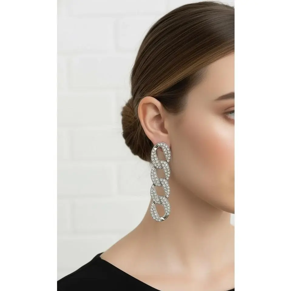 Unisex Non-Natural Crystal Rhinestone Chandelier Earrings, Cascading Strands Long Tassels Duster Style, Dramatic Drop Design, Post Back Closure, Ideal for Formal Events | Zebaish Wigs and Extensions