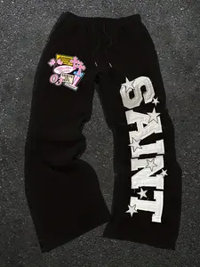 "SAINT" Patchwork Geometric Graphic Flare Sweatpants | Y2K Gothic Streetwear Wide Leg Pants