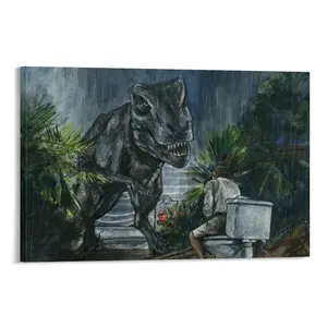Jurassic Park Toilet Scene Art Poster,Tyrannosaurus Rex , Funny Bathroom Wall Decor, Humor Amusing Bathroom Pictures for Wall Restroom Toilet Office Decor print