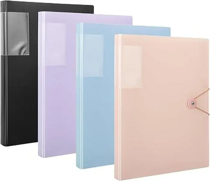 4 Pack A4 Display Folders, Total 160 Pockets Display Book Folder with Plastic Sleeves and Safety Rope Presentation Folders Document Project Folder for School and Offices