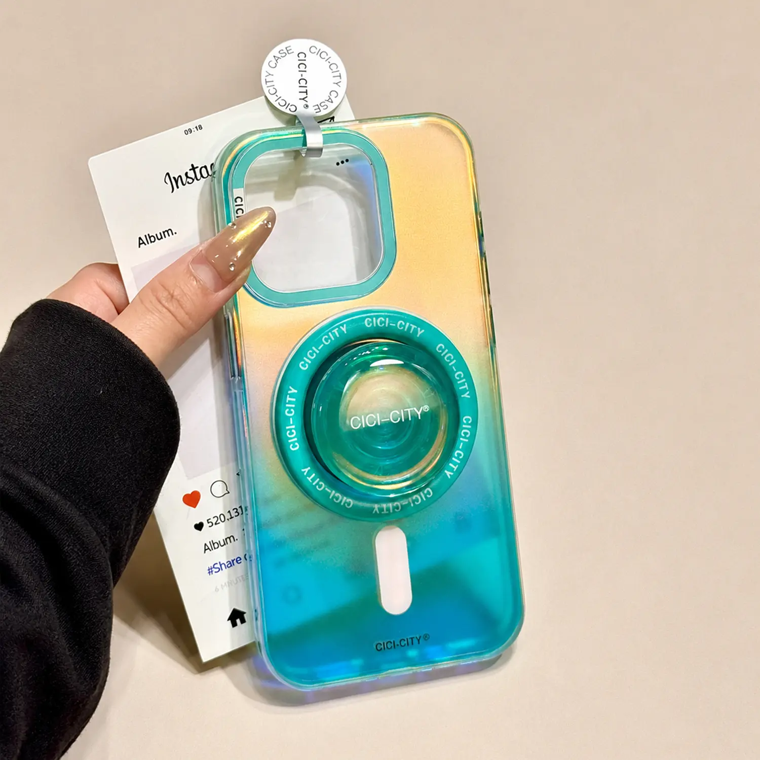 HISTORYOO Magnetic Airbag Grip Stand Case for iPhone 18 Pro Max 17 16 15 Pro 14 13 Summer Macaron Holographic Aesthetic Iridescent Candy Colorful Color Change Clear Rainbow Soft & PC Shockproof Luxury Trendy Protective Cute MagSafe Wireless Charging Cover