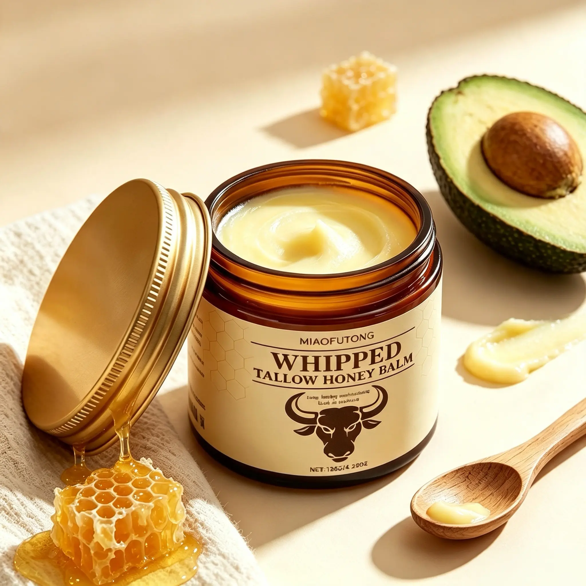 WHIPPED  Whipped Grass-Fed Beef Tallow Honey Balm- Lavender Scent, Deep Moisturizer for Face, Hands & Body, 4 Oz