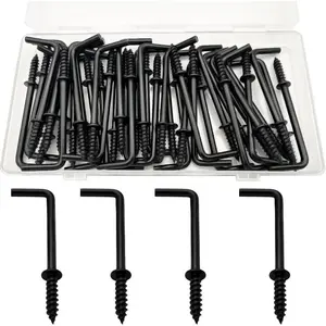 40pcs Ceiling Hook, L Shaped Hanging Hook, Right Angle Medallion Hook, Metal Frame Screw Hook, Ideal for Paintings, Curtains, Clothes