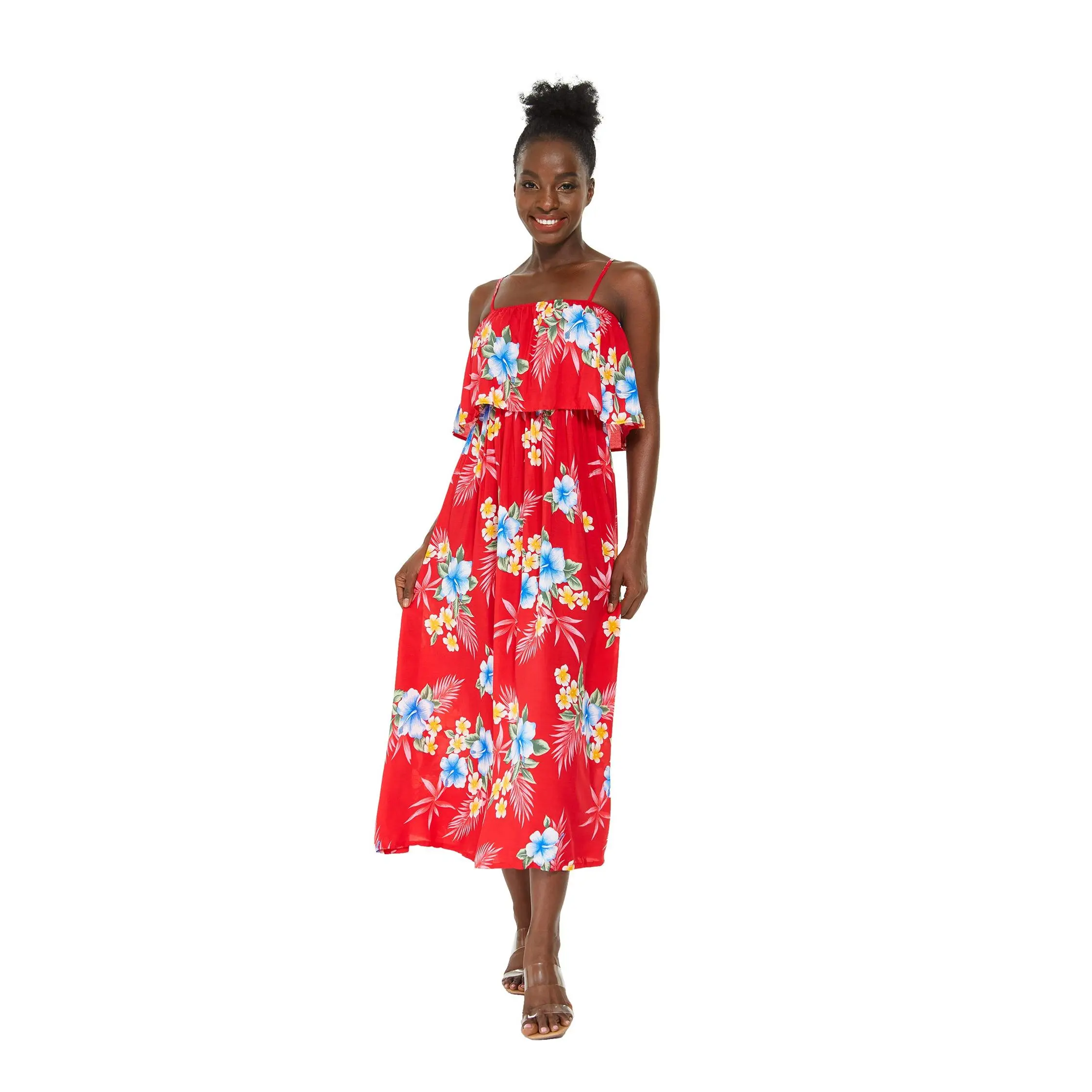 Women's Charming Muumuu Dress in Hibiscus Red