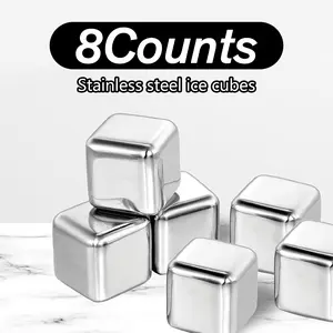 8 Counts Whiskey Stones Gift Set with Tongs, Reusable Stainless Steel Quick Chilling Rocks for Scotch, Bourbon, Cocktails and so on