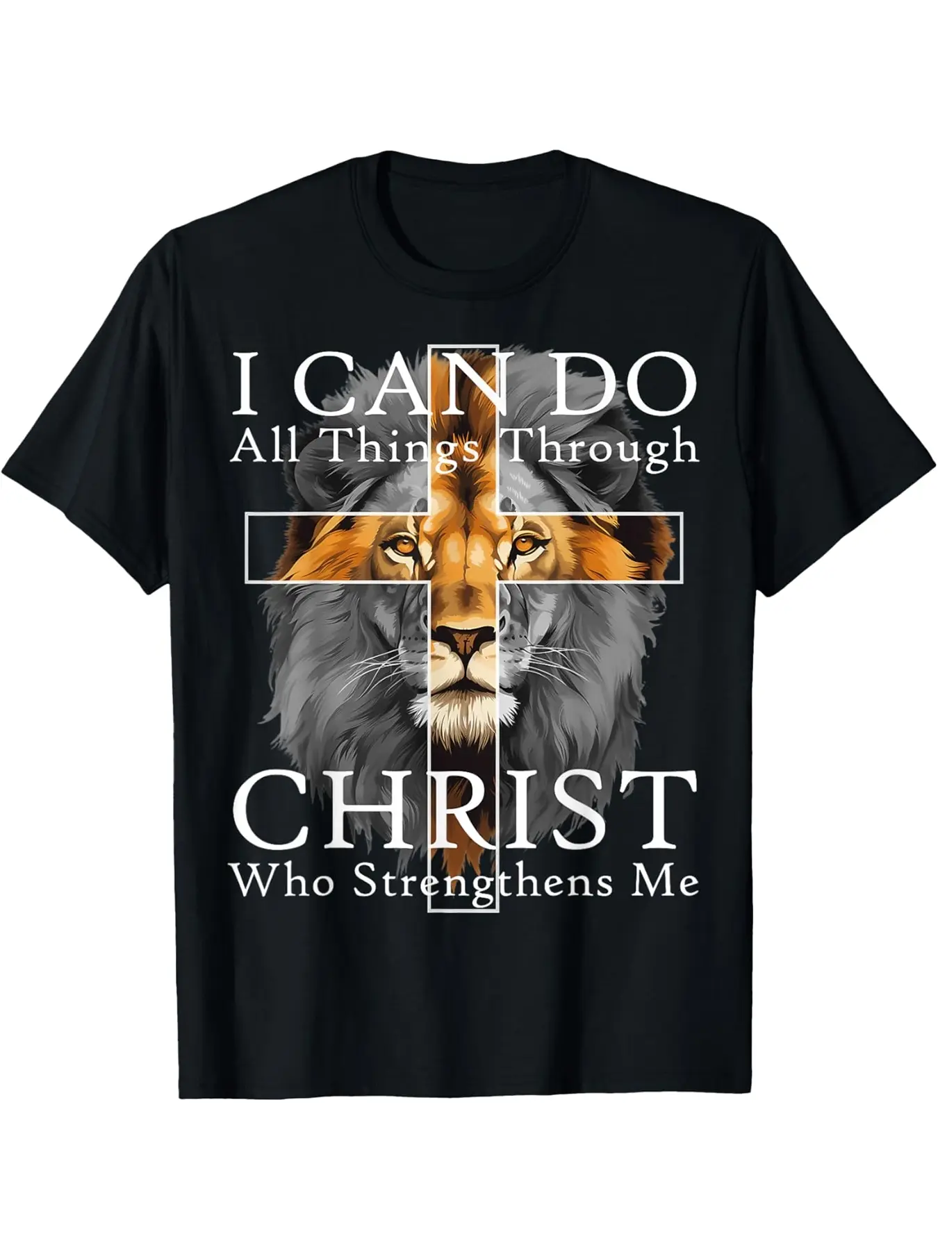 Christian Lion Faith T-Shirt, Unisex Printed Casual Round Neck Short Sleeve Top, Fitted Letter Pattern, All Seasons Wear
