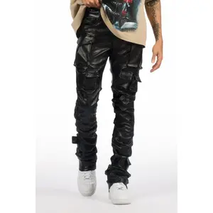 Gentry Black Stacked Flare PU Pants