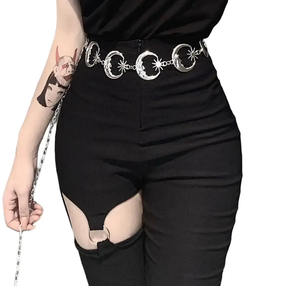 Moon Stars Metal chain Belt,High Waist Belt,celestial moon chain belt, dress belt