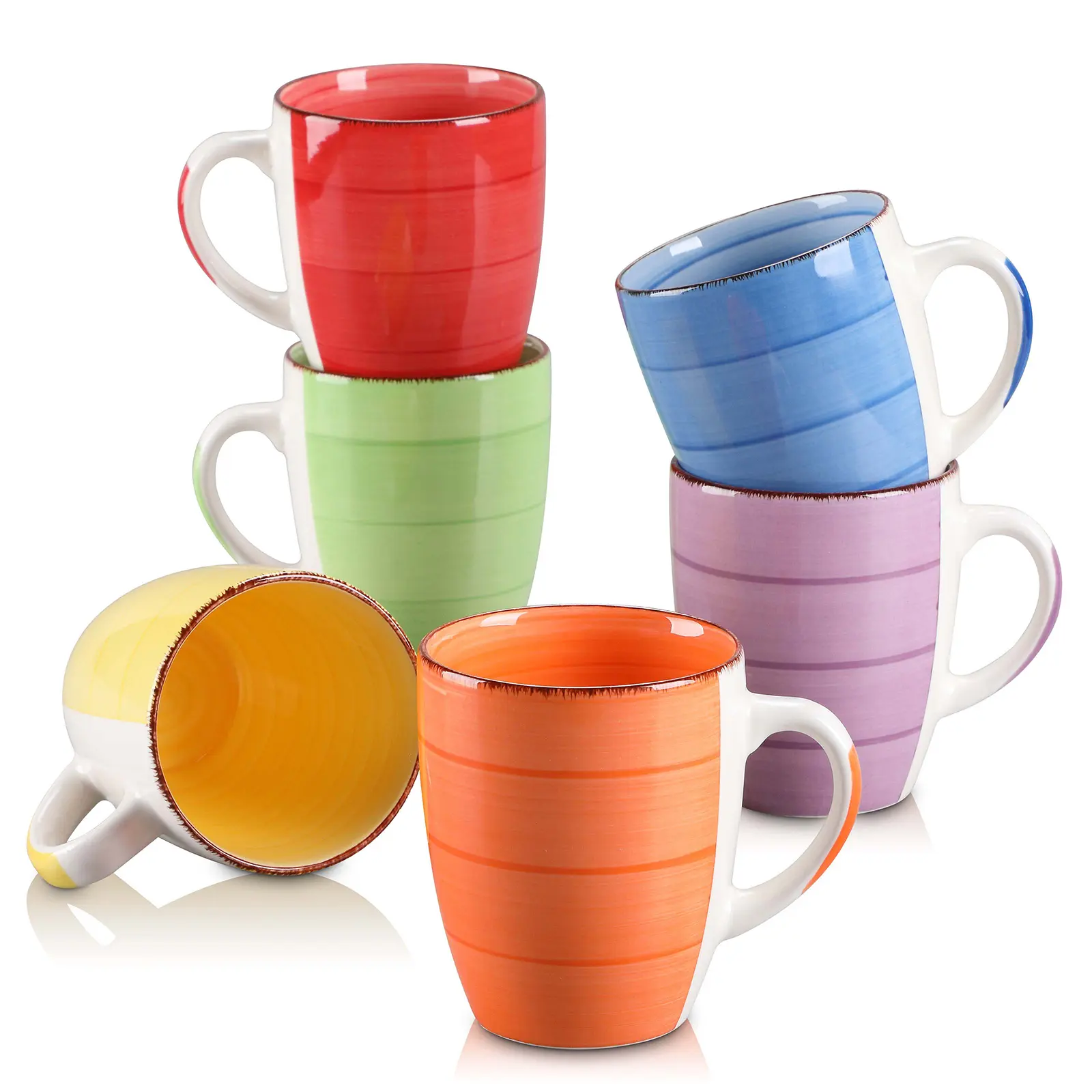 Vancasso Bonita 12 Oz Coffee Mugs Set of 6 - Multicolor Ceramic Cups for Cappuccino, Latte, Tea, and Cocoa, Dishwasher & Microwave Safe