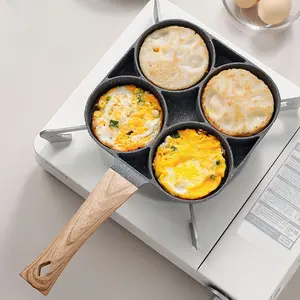 Four-hole non-stick omelet pan - breakfast omelet pan, can be used for omelets, pancakes, crepes, sandwiches, breakfast, easy to clean, kitchen gadgets，perforated frying pan 4-hole chicken beef