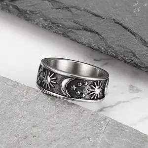 GTHIC Unisex Moon Star Sun Stainless Steel Ring Minimalist Accessories for Daily Wear