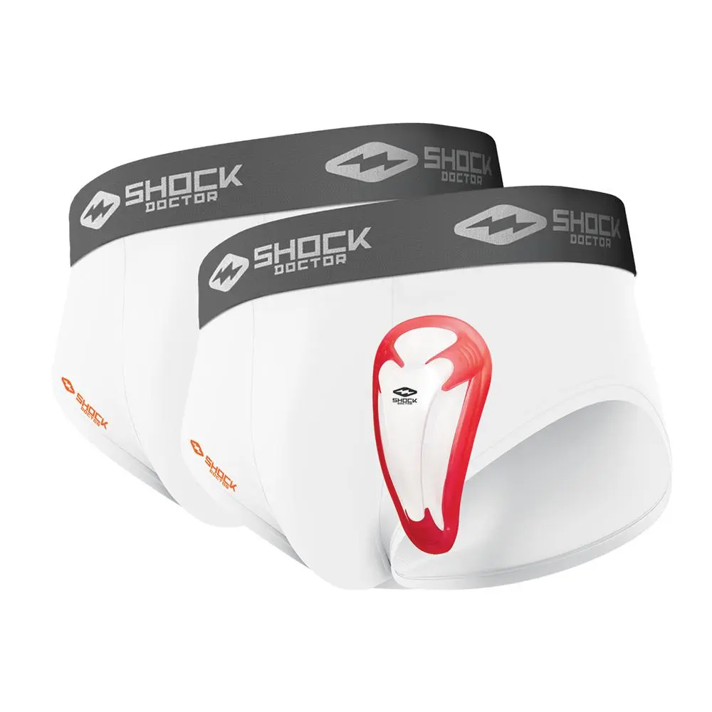 Shock Doctor Core 2-Pack Brief with Bio-Flex Cup - Full Coverage Underwear for Youth, Moisture-Wicking & Ventilated Mesh Cup Panel