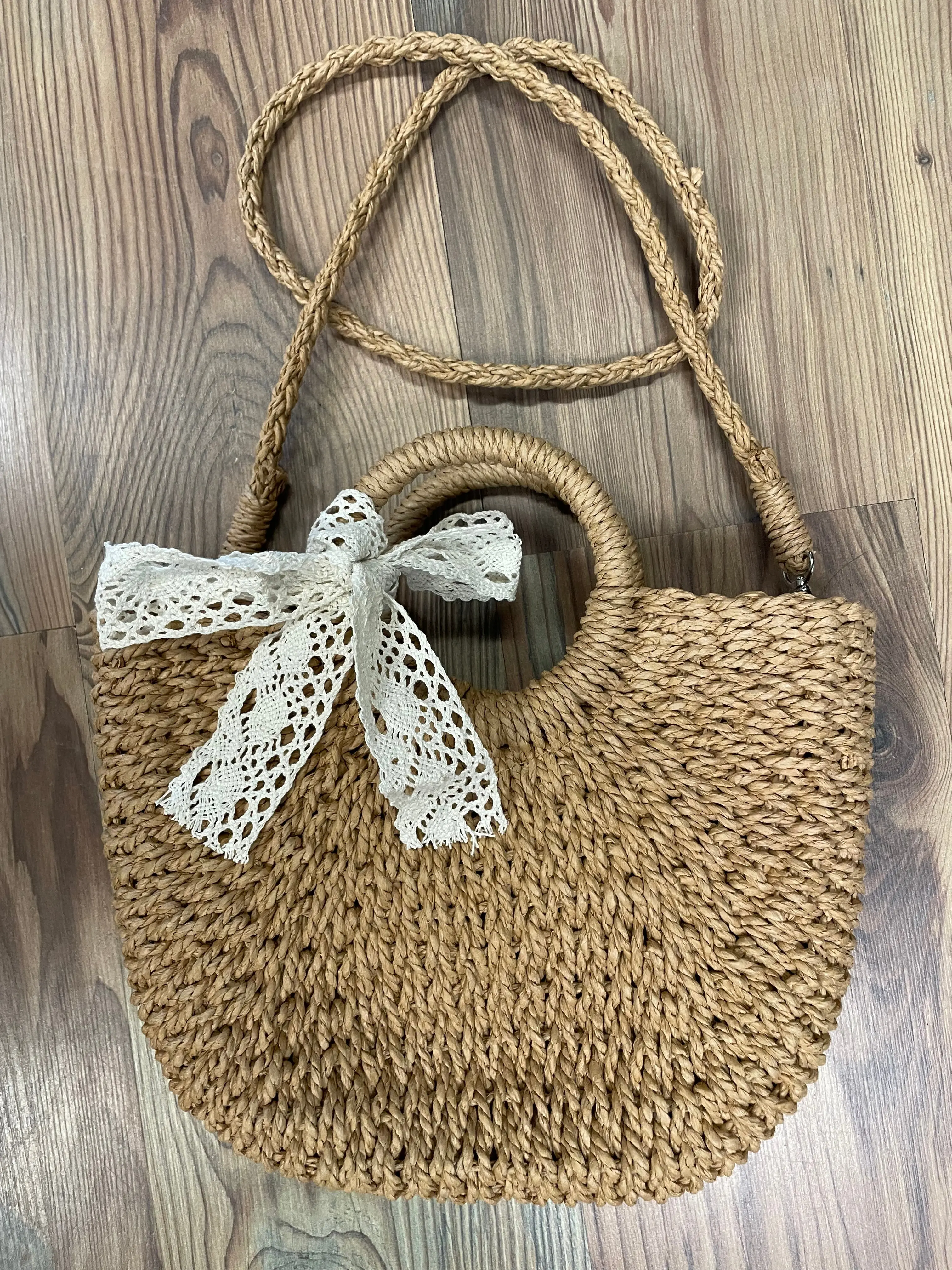 Large Straw Ribbon Bag