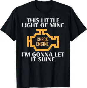 100% Cotton Check Engine Light Shine Funny Car Auto Mechanic Garage Men T-Shirt Fabric Menswear gift for all streetwear