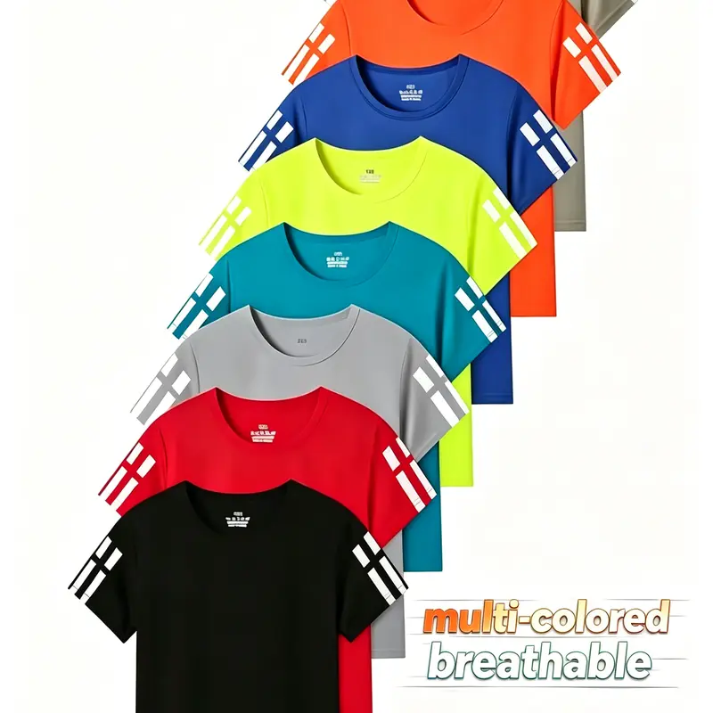 Kids' 8-Piece Polyester Jersey Set - Unisex Youth Sports Tops, Striped Quick-Dry Crewnecks, Easy Fit, Machine Washable for Ages 4-5Y, 7-8Y, 9-10Y (Synthetics Fabric)