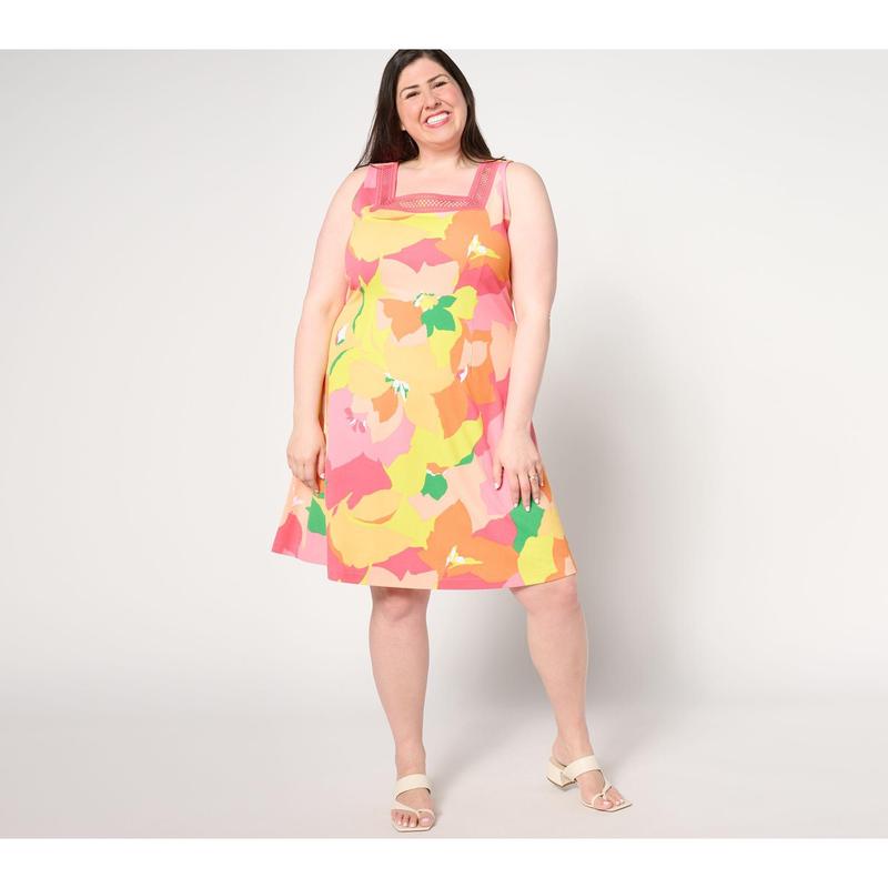 Isaac Mizrahi Live! Petite Printed Pebble Knit Square Neck Dress