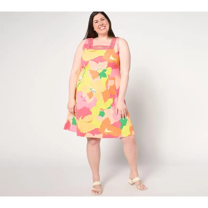 Isaac Mizrahi Live! Petite Printed Pebble Knit Square Neck Dress