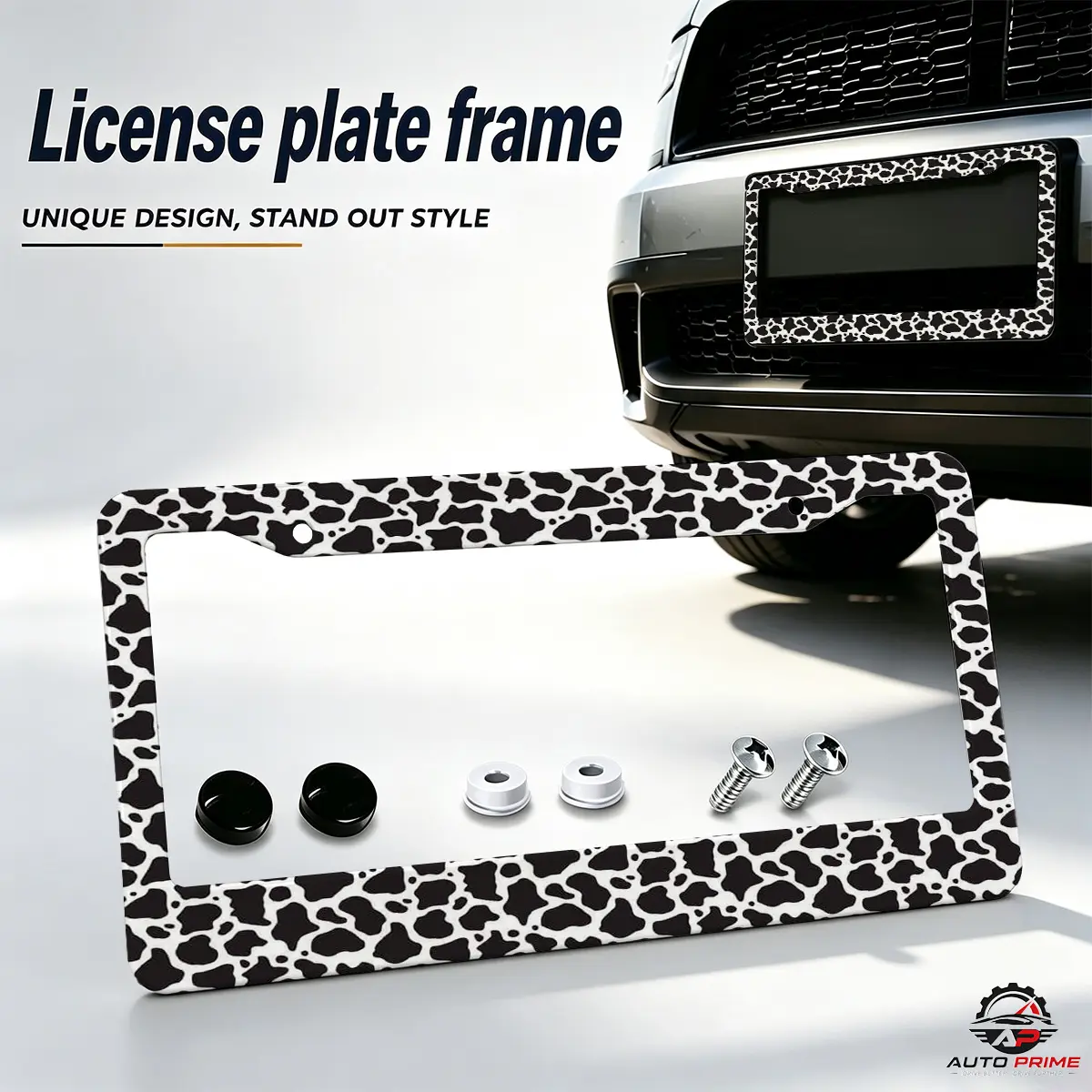 2-PCS Leopard Print License Plate Frame 4 Holes Aluminum Car Tag Frame, Universal US Size Car Accessories Auto Accessories, Aesthetic Car Decor for SUV Truck