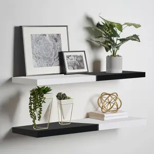 Floating 24 Inch Wall Shelves Set of 2 - Color-Blocked Design for Wall Decor