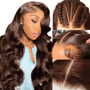 [Cholocate Brown Body Wave] Megalook #4 Brown Colored Wig 13x6 HD Lace Frontal Wigs Put on Go Glueless Wig Pre-plucked Natural Hairline With Drawstring Band