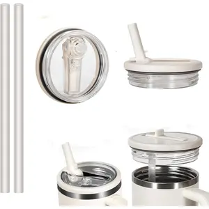 2 Pack 40 oz Tumbler Flip Straw Lid Replacement Fit for Stanley Quencher, Leak Proof for Stanley Lid Replacement Spill Proof Reusable Tumbler Cover Compatible with 40oz Stanley Cup Accessories (White)