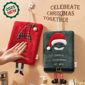 2025 New 4 Pack Christmas Thicken Microfiber Hanging Hand Towel 3D Santa Claus Design for Kitchen Bathroom Fast Drying Cleaning Towel