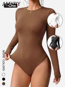 Women's Spring & Fall 2026 New Classic Loose Fit Inner Layer Top, Long Sleeve One-Piece Casual Bottoms, Trendy Design Bodysuits