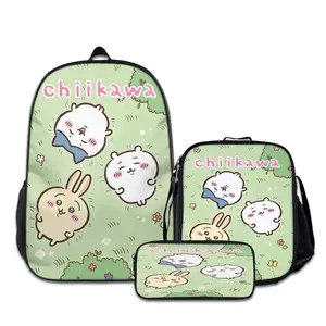 3PCS chiikawa-Backpacks for Girls Set, Cute School Backpack for Girls Boys with Lunch Box and Pencil Case, Aesthetic Bookbag for Teens, Lightweight Classic Backpack for Travel, Work, Picnic A-85