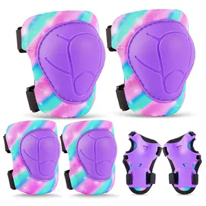 Knee Pads for Kids Protective Gear Set Adjustable Knee Pads and Elbow Pads with Wrist Guard for Girls Roller Skates Cycling Bike Skateboard Scooter, 3-8 Years, Rose Blue Green