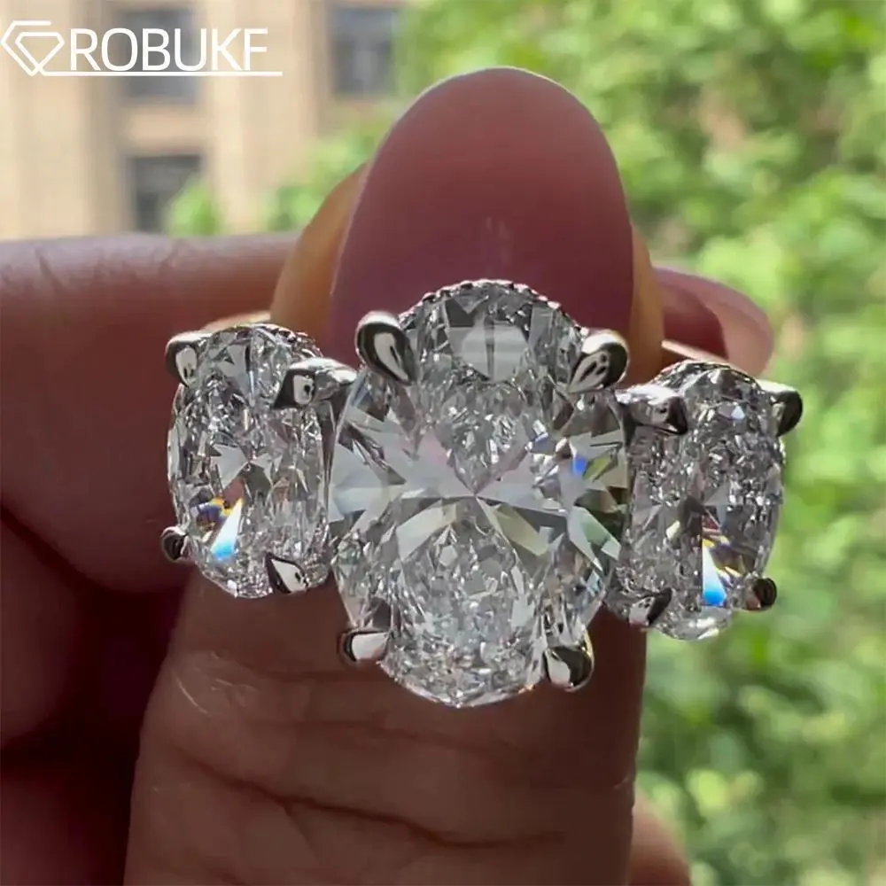 6cttw Oval Cut Moissanite Engagement Rings for Women 925 Sterling Silver 3 Stones Sparling Diamond Wedding Band Jewelry with GRA