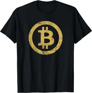 Bitcoin BTC Logo T-Shirt Retro Vintage Distressed T-Shirt Classic Cotton Top Unisex