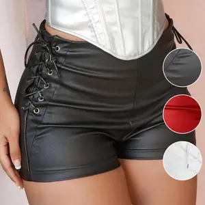 Rave Lace Up Side PU Leather Skinny Shorts Punk Sexy Music Festival Fit Womenswear