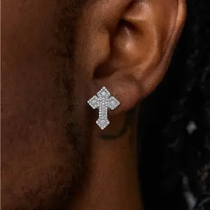 Hip hop new three-dimensional cross full diamond zircon earrings, personalized and trendy, unisex earrings, jewelry