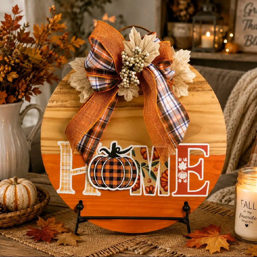 Fall Home Door Hanger, Pumpkin Front Door Sign, Thanksgiving Door Decor