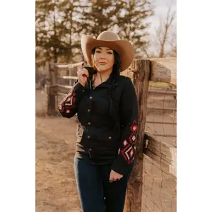 Ladies Top Premium Canvas Fabric with Emb on The Back and Both Sleeves - BLACK.CS-19311