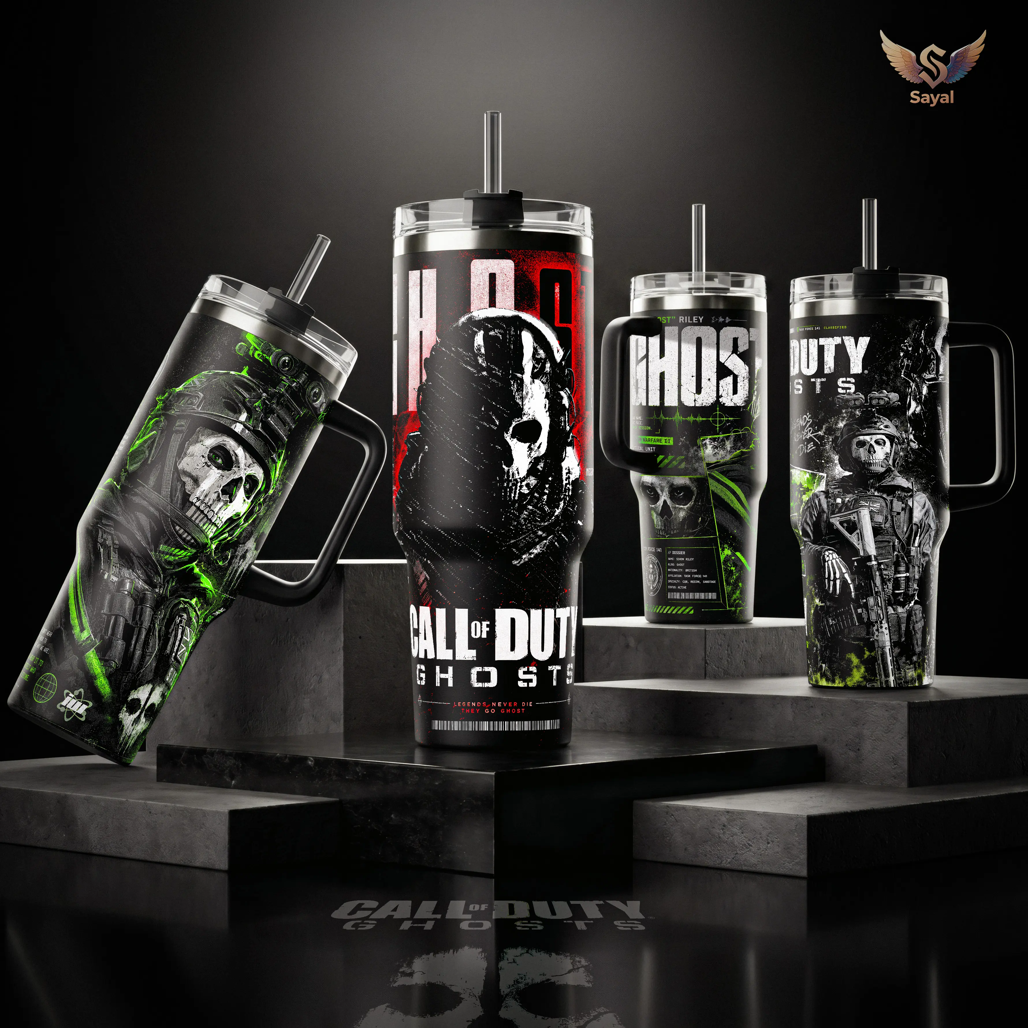 Call of Duty Ghost Simon Riley 40 20 oz Insulated Tumbler Stainless Steel Handle Straw Keeps Drinks Hot Cold Task Force 141 Skull Gaming Merch For Fans