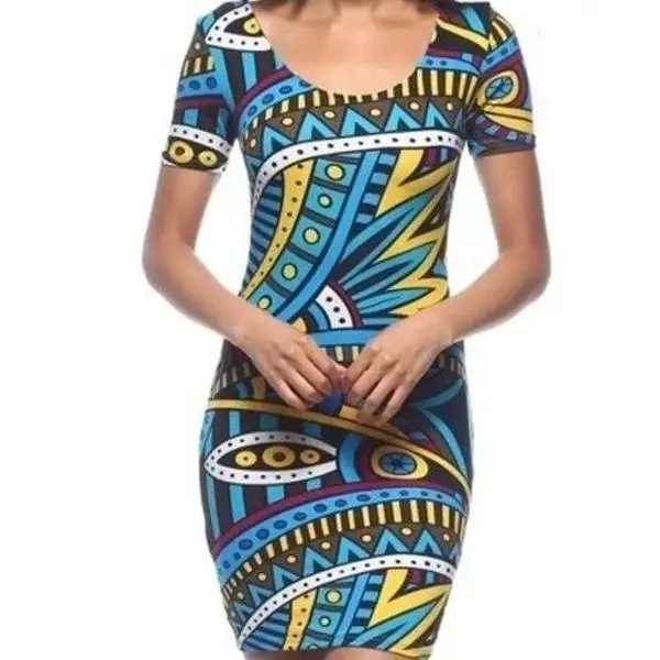 Aztec Print Fitted Mini Dress for Women - Casual Style - Womenswear