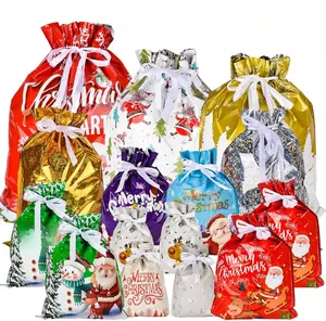 Christmas Drawstring Gift Bags, 15 PCS Xmas Gift Bags Large or Small Wrapping Bags, Reusable Christmas Goody Bags Xmas Tie Bags for Party, Presents, Holiday Decorations