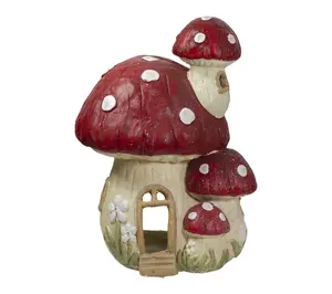 Northlight 18" Red and Beige Mushroom House Garden Statue