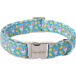 Unique style paws Easter Dog Collar — Pink Bunny Ear & Carrot Cotton Collar with Metal Buckle for Small, Medium & Large Dogs