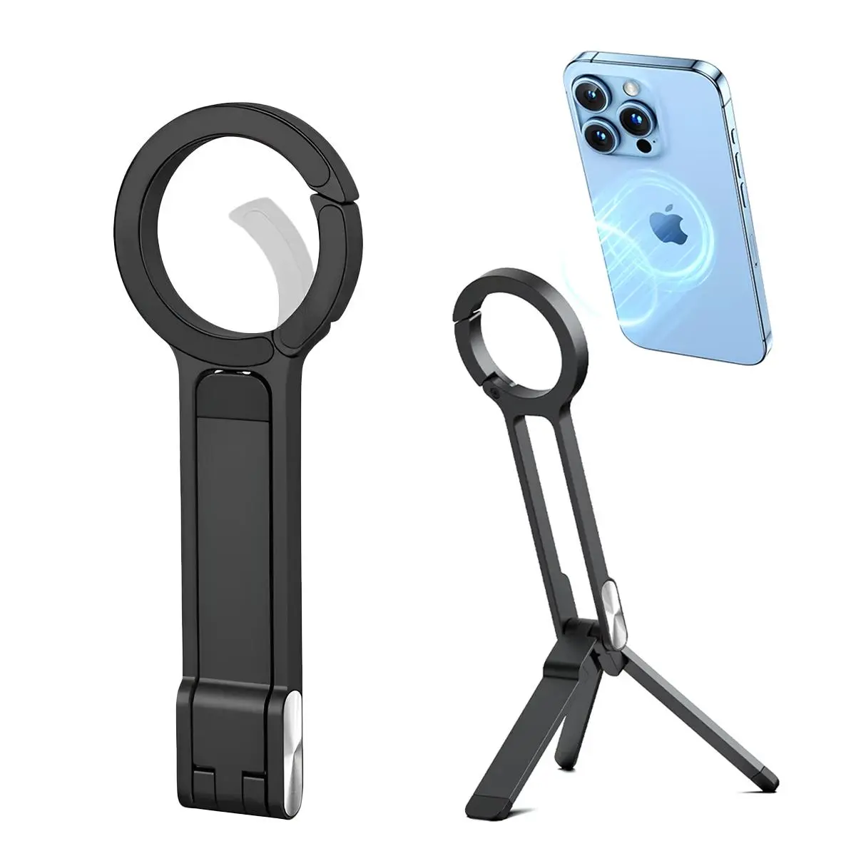 Magnetic Cellphone Tripod Stand - Aluminum Mini Foldable Pocket Holder, Dual-Sided Magnet Quick Mount, Magsafe Accessories for iPhones 12+ Series, Magnetic Multi-Angle Phone Holders & Mounts, Tripods for Content, Phone Tripod, Aluminum Body