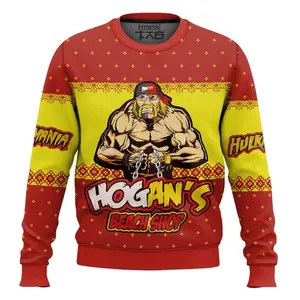 Hogan’s Beach Shop Hulk Hogan WWE Ugly Sweater Retro Trendy Ugly Sweater, Sweater Lover Gift For Dad Gift For Mom Outfit For Family Holiday