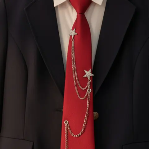 Pre-Tied Star Chain Tie, Stylish Tie Design, Adjustable Buckle for Various Neck Sizes, Comfortable and Fashionable, Perfect for Work, School, Parties, Gatherings