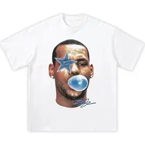 Graphic T-shirt, Blue Bubble Gum Design, Y2K Streetwear Aesthetic, Boxy Unisex Fit, Trendy Casual Style Tee
