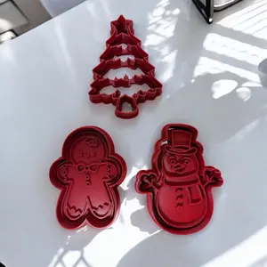 Christmas Cookie Cutter Set Tree Gingerbread & Snowman 3D Printed Holiday Baking Cutters for Festive Baking